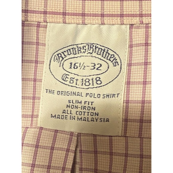 Brooks Brothers Shirt Mens XXL BUTTON DOWN Slim Fit Plaid Off White/PURPLE PLAID - Picture 8 of 11